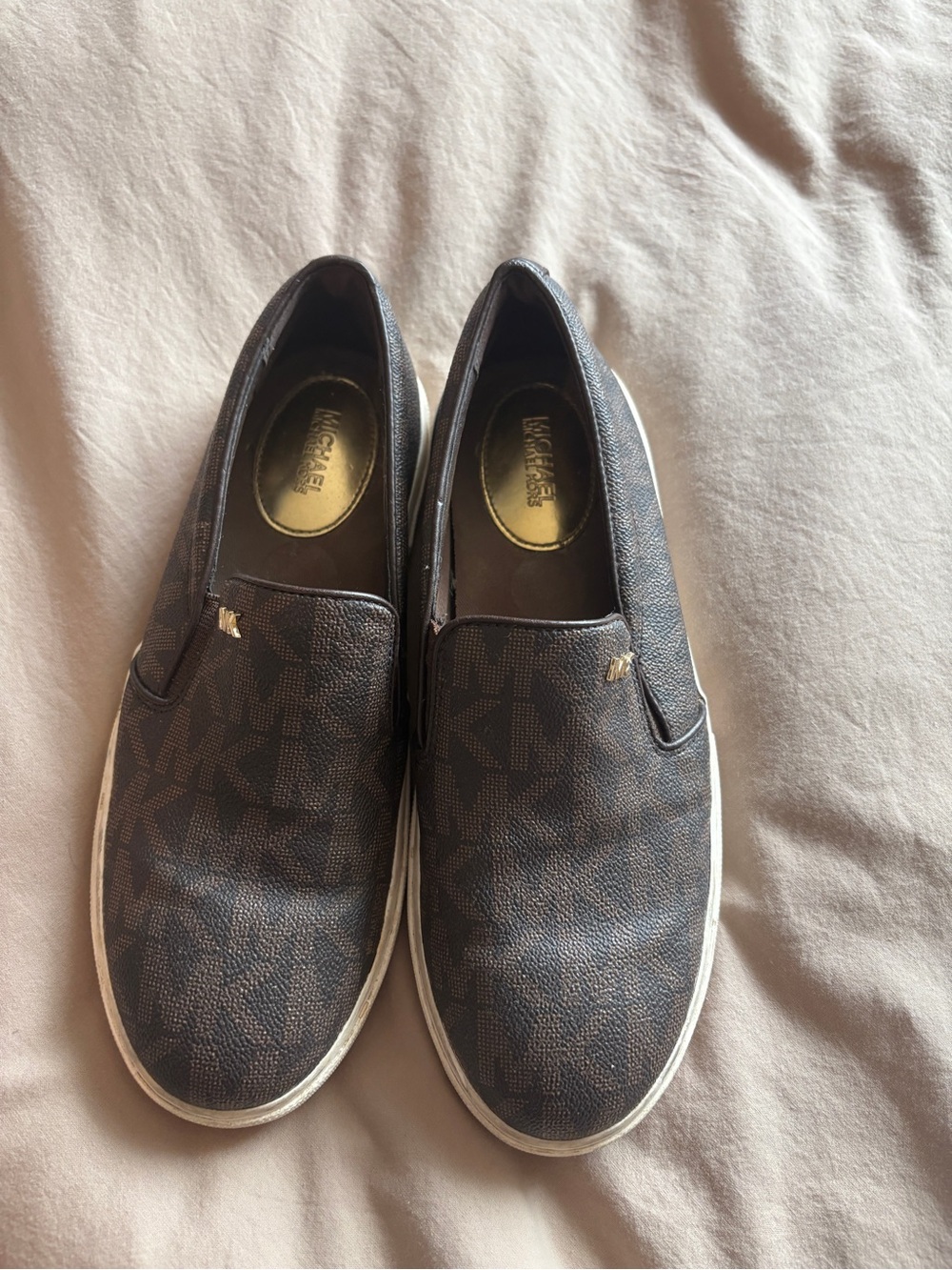 Michael Kors Brown Monogram Slip-On Loafers